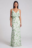 Mermaid Light Green Floral Maxi Dress