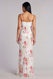 Ivory Floral Spaghetti Straps Sequin Mermaid Formal Dress