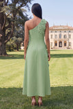 Yellow One Shoulder A-Line Midi Floral Dress