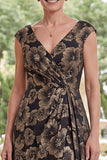 Jacquard Black A-Line V-Neck Floral Long Mother Of the Bride Dress with Slit