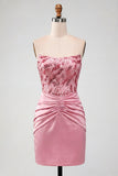 Bodycon Pink Strapless Ruched Sequins Homecoming Dress
