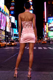 Bodycon Pink Strapless Ruched Sequins Homecoming Dress
