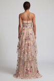 Off the Shoulder High-Low Champagne A-Line Tulle Floral Mother Of the Bride Dress