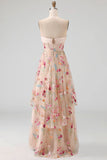 Sweetheart Champagne A-Line Corset Tulle High-Low Floral Mother Of the Bride Dress