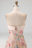 Sweetheart Champagne A-Line Corset Tulle High-Low Floral Mother Of the Bride Dress