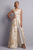 Champagne Jacquard Boat Neck Mother of the Bride Jumpsuits with Pockets