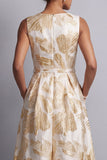 Champagne Jacquard Boat Neck Mother of the Bride Jumpsuits with Pockets