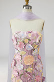Light Purple Floral Mermaid Strapless Long Mother of the Bride Dress with Slit