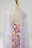 Light Purple Floral Mermaid Strapless Long Mother of the Bride Dress with Slit
