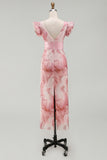 Sparkly Blush Sheath V-Neck Beaded Long Mother of the Bride Dress with Ruffles