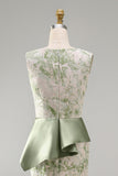 Light Green Floral Mermaid Ruched Long Mother of the Bride Dress with Sash
