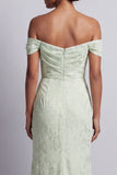 Light Green Ruched Long Mermaid Floral Mother of the Bride Dress with Slit
