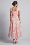 Sparkly Square Neck Blush Long A Line Beaded Mother of the Bride Dress