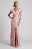 Blush Sequin V Neck Mermaid Mother Of the Bride Dress