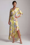 V Neck Yellow Ruffled High Low Mother Of the Bride Dress