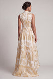 Champagne A Line Printed High Low Mother Of the Bride Dress