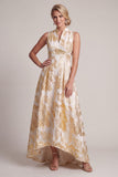 Champagne A Line Printed High Low Mother Of the Bride Dress