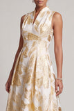 Champagne A Line Printed High Low Mother Of the Bride Dress