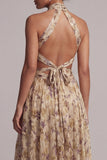 Champagne Halter Cut Out A Line Mother Of the Bride Dress