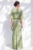 Sage Green Mermaid Chiffon Floral Ruffled Bateau Neck Long Mother Of the Bride Dress