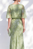 Sage Green Mermaid Chiffon Floral Ruffled Bateau Neck Long Mother Of the Bride Dress