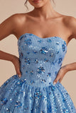 Sparkly A-Line Sky Blue Sweetheart Sequins Homecoming Dress