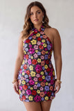 Sparkly Black Floral Halter Neck Bodycon Sequins Homecoming Dress