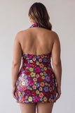 Sparkly Black Floral Halter Neck Bodycon Sequins Homecoming Dress