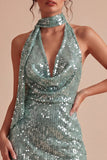 Sparkly Light Green Halter Neck Tight Mini Sequins Cocktail Dress