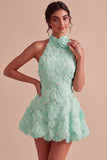 A-Line Daffodil Floral Halter Neck Homecoming Dress with Beading