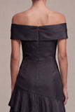 Off the Shoulder A Line Long Black Tie Dress with Ruffles