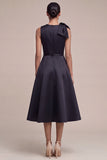 Black Round Neck A Line Midi Formal Dress with Bow