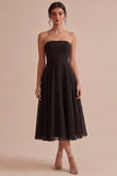 Strapless A Line Midi Black Tie Dress