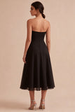 Strapless A Line Midi Black Tie Dress