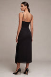 Sheath Ruched Spaghetti Straps Midi Black Tie Dress