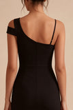 Black One Shoulder Short Bodycon Formal Dress with Slit
