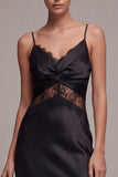 Black Mermaid Spaghetti Straps Midi Formal Dress with Lace