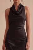 Backless Halter Midi Black Mermaid Formal Dress with Slit