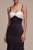 Black and White Spaghetti Straps Long Mermaid Formal Dress