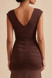 Brown V-Neck Ruched Long Mermaid Formal Dress