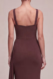 Brown Square Neck Long Mermaid Formal Dress with Side Cape