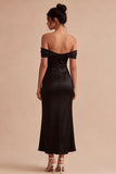 Black Off the Shoulder Mermaid Satin Long Formal Dress