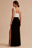 Mermaid Black and White Colorblock Square Neck Formal Dress with Slit