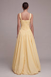 Daffodil Square Neck Ruched Long A Line Formal Dress with Slit