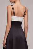 Black and White Spaghetti Straps Long A Line Formal Dress
