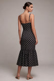 Black and White Mermaid Spaghetti Straps Midi Polka Dots Dress