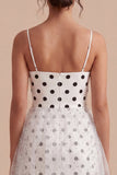 White Black Dots A Line Tulle Graduation Dress