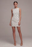 White Black Dots Bateau Neck Bodycon Graduation Dress