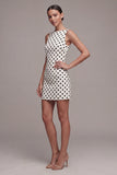 White Black Dots Bateau Neck Bodycon Graduation Dress
