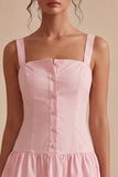 A Line Short Pink Thick Straps Graduation Dress